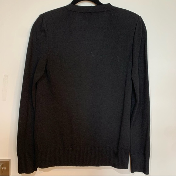 St. John Caviar Small Black Sleeve, V-Neck Cardigan, Lightweight Wool Blend. - Picture 6 of 8